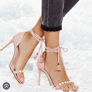 RAYE Bennie Pearl Suede Sandals Heel in tan